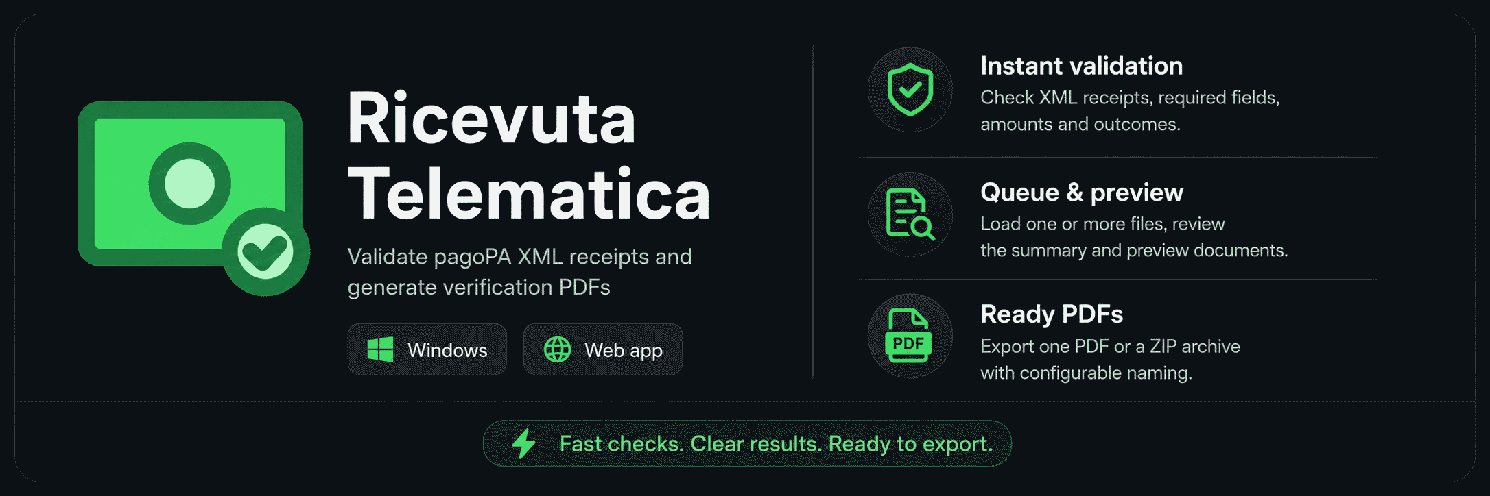 Screenshot of RicevutaTelematica - pagoPA XML receipt validator