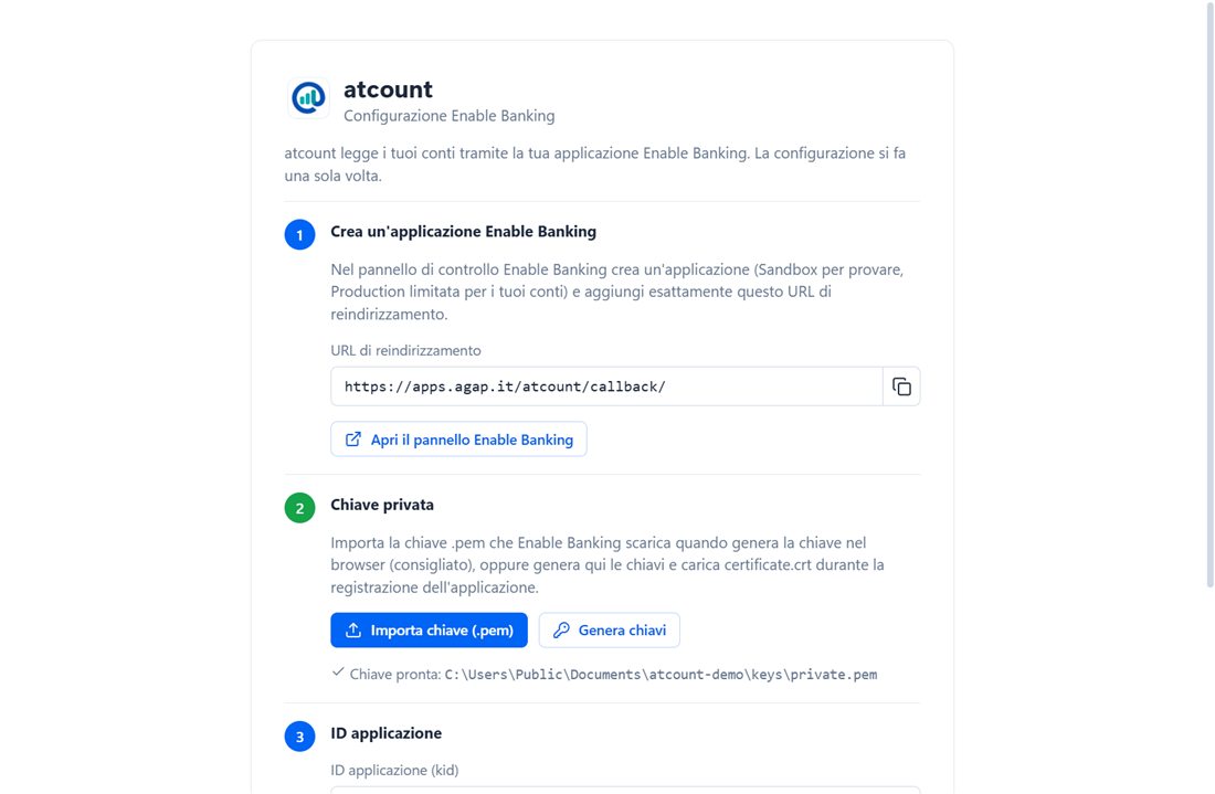 Configurazione di Enable Banking in @count