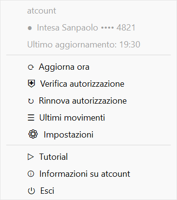 Menu dell'icona di @count nel tray di Windows