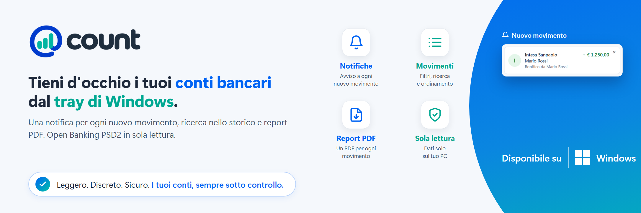 @count - notifiche dei movimenti bancari nel tray di Windows