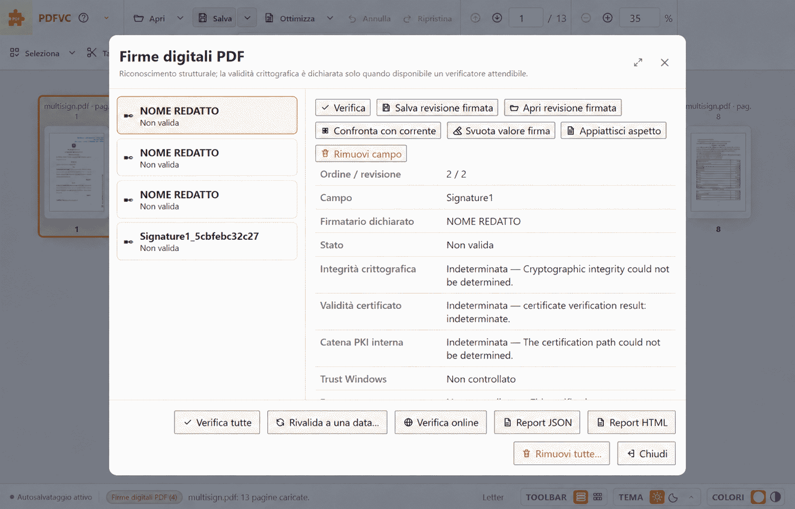 PAdES digital signature diagnostics in PDF-VC