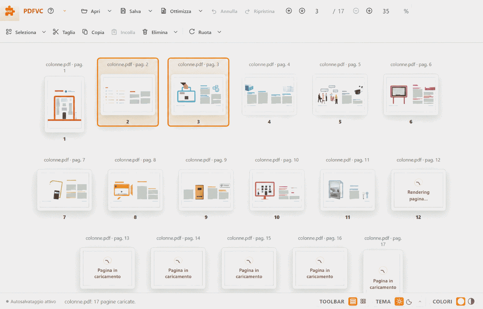 PDF-VC Main Workspace user interface with page thumbnails and controls