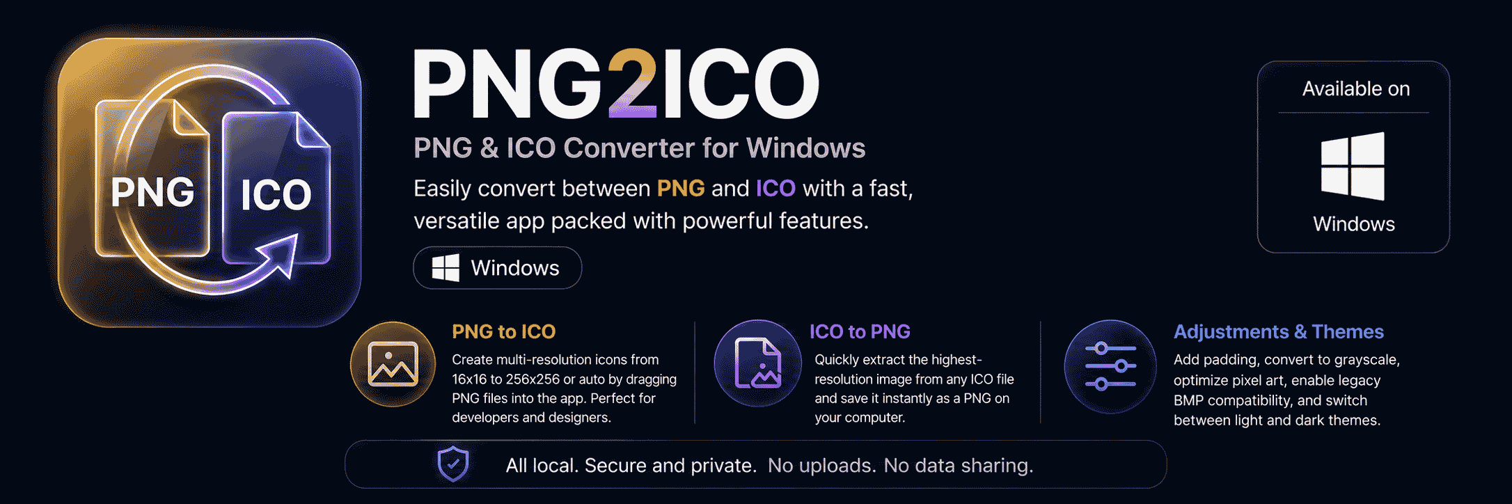 Screenshot of PNG2ICO converter for Windows and Web